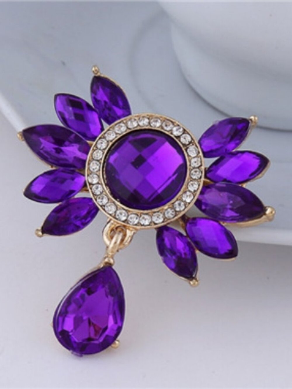 Purple Crystal Fashion Bow Tie Hijab Pin Bridal Brooch